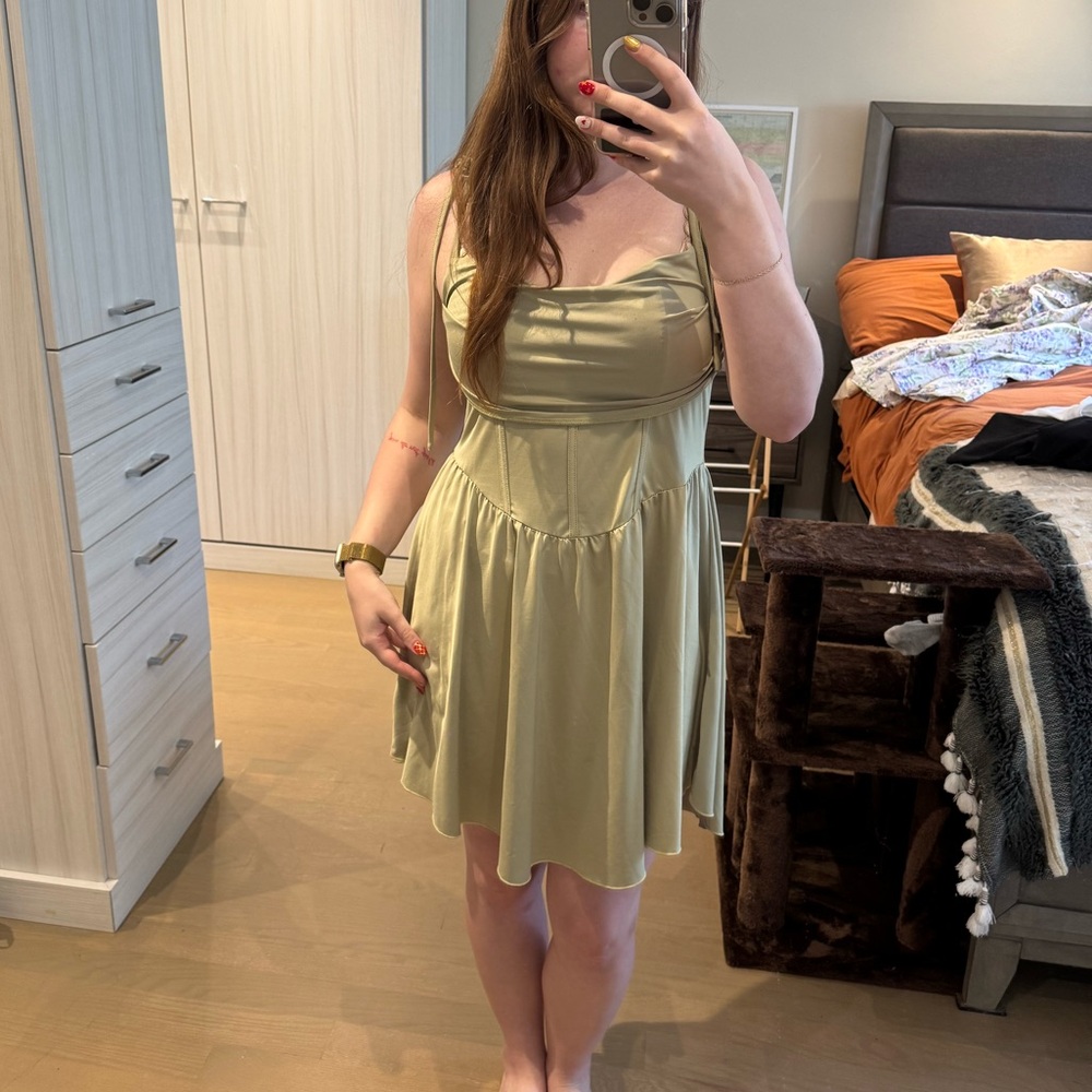 Cider Light Olive Cowl neck Mini Dress